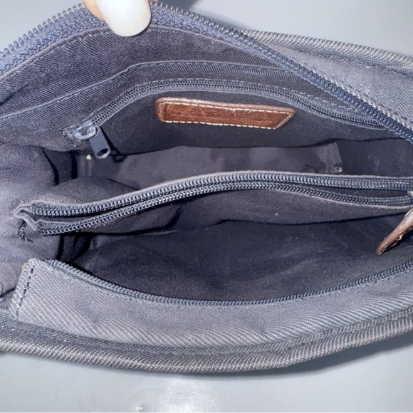 Fossil Vintage Y2K Crossbody Bag Charcoal Gray Canvas & Brown Leather Handbag - Picture 12 of 14